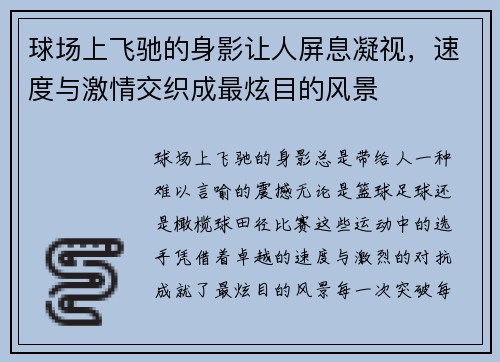 球场上飞驰的身影让人屏息凝视,速度与激情交织成最炫目的风景 球场上飞驰的身影让人屏息凝视,速度与激情交织成最炫目的风景